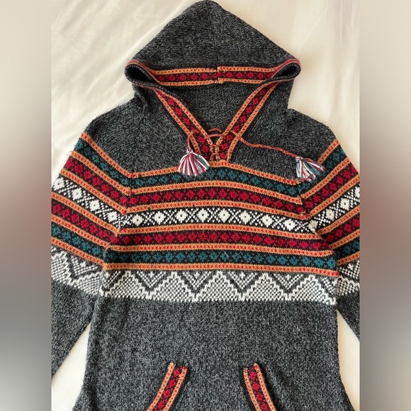 Artesania Eden Hoodie Fringe Aztec Sweater Size Large grey Alpaca Hippie Peru - Picture 2 of 11
